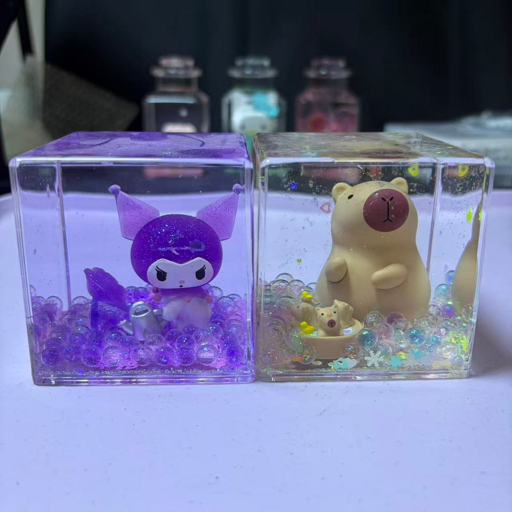 7cm*7cm Clear Square Liquid Floating Shake Ornament Customizable Floating Figure Liquid Hourglass Shake Toy Cute Cartoon Hello Kitty Moon Scene & Lime Ice Cube Stress Relief Fidget Shaker Desk Decor Ornament 2 Pack 69.9 USD Mix & Match Custom Design Avail