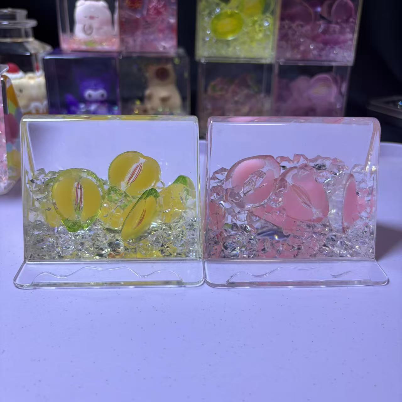 7cm*7cm Clear Square Liquid Floating Shake Ornament Customizable Floating Figure Liquid Hourglass Shake Toy Cute Cartoon Hello Kitty Moon Scene & Lime Ice Cube Stress Relief Fidget Shaker Desk Decor Ornament 2 Pack 69.9 USD Mix & Match Custom Design Avail